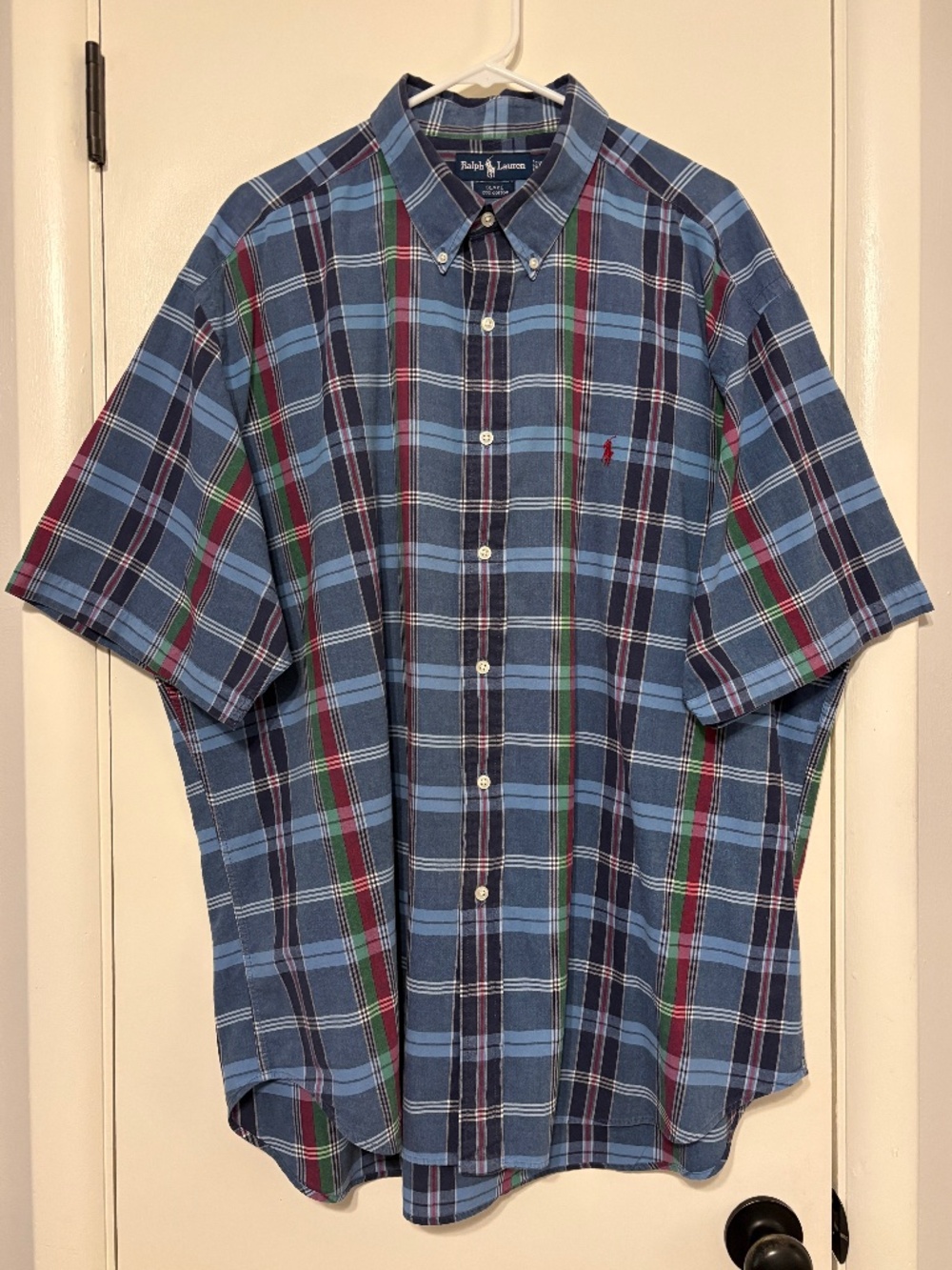 Ralph Lauren Polo Men's S/S Blue Plaid Button-Down "Blake" Shirt XXL/2XL Logo